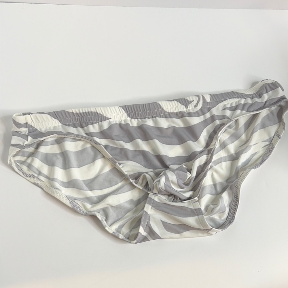 Striped Gray & White Men's Swim Trunks